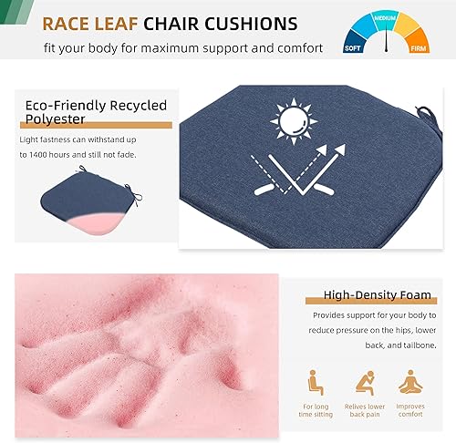 Miniatura 2 de Cojines para sillas de interior azul marino, 17 x 16 pulgadas, juego de 2, almohadillas de espuma de alta densidad con lazos y respaldo
