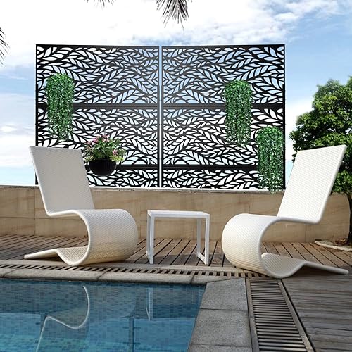 Miniatura 5 de Elevens Pantalla de privacidad para patio, pantalla de privacidad al aire libre con soporte, pantalla de privacidad de metal decorativo de pie para