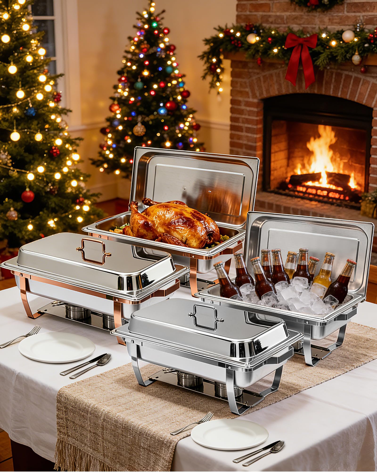 Chafing Dishes Buffet 2pcs, 9L, Scalda Vivande Portatile Rettangolare con Coperchio a Scomparsa [2 Vaschette Intere 4 Mezze Vaschette] Scaldavivande per Feste, Compleanni, Festività, Eventi in Chiesa