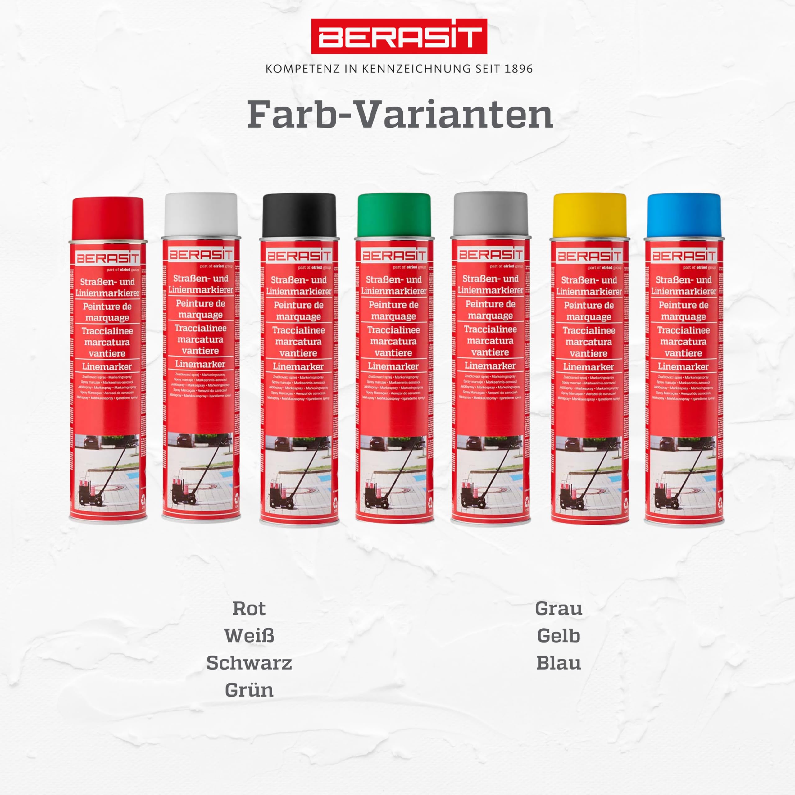 Markierungsspray Bodenmarkierung, professioneller Straßen- und Linienmarkierer, wetterbeständig, schnell trocknend, 600 ml, Versandeinheit=12 Dosen (weiß)