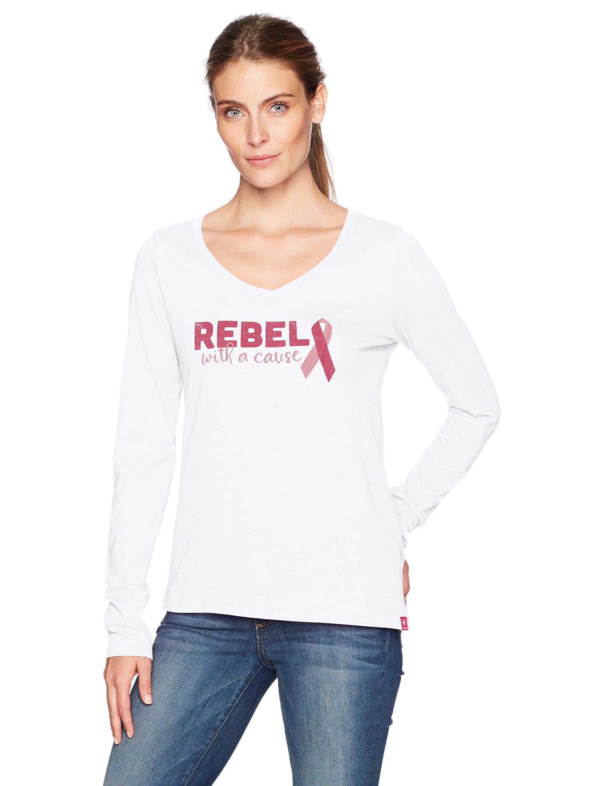 Columbia Women's Tested Tough in Pink Rebel Ls Tee, White, M