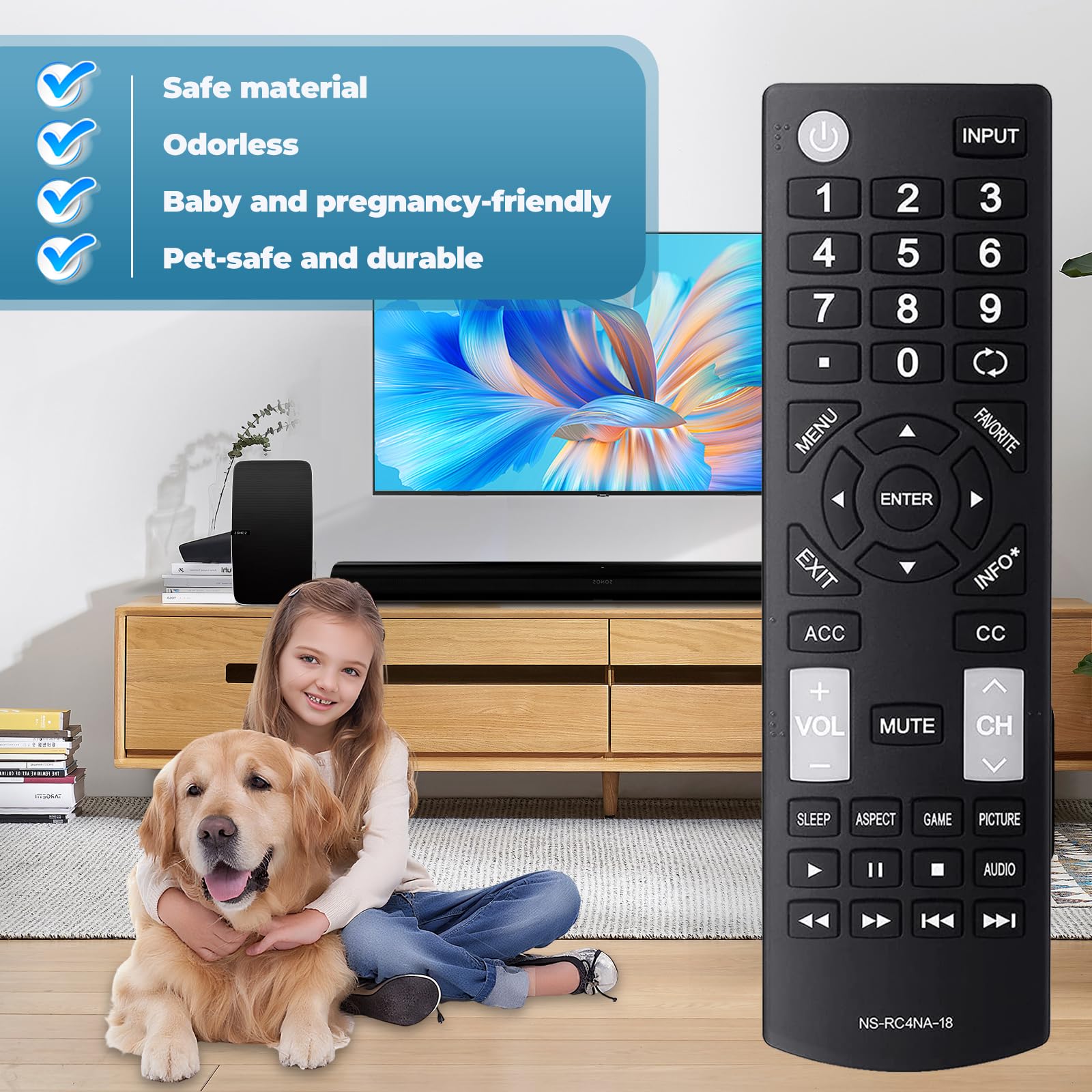 Zamienny pilot do telewizora Insignia NS-RC4NA-18, uniwersalny pilot do wszystkich insignia LED LCD HDTV Smart TV, bez konieczności konfiguracji, trwałe przyciski, lekka konstrukcja