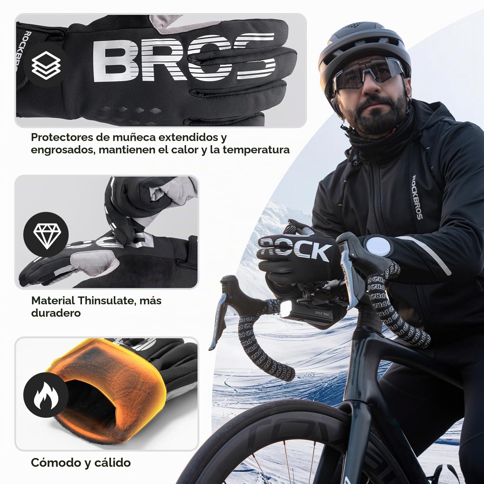 ROCKBROS Guantes Largos con Pantalla Táctil y Almohadilla SBR para Ciclismo | Antivibración y Antideslizantes para MTB, Bicicleta Carretera, Deportes al Aire Libre Unisex para Otoño Primavera