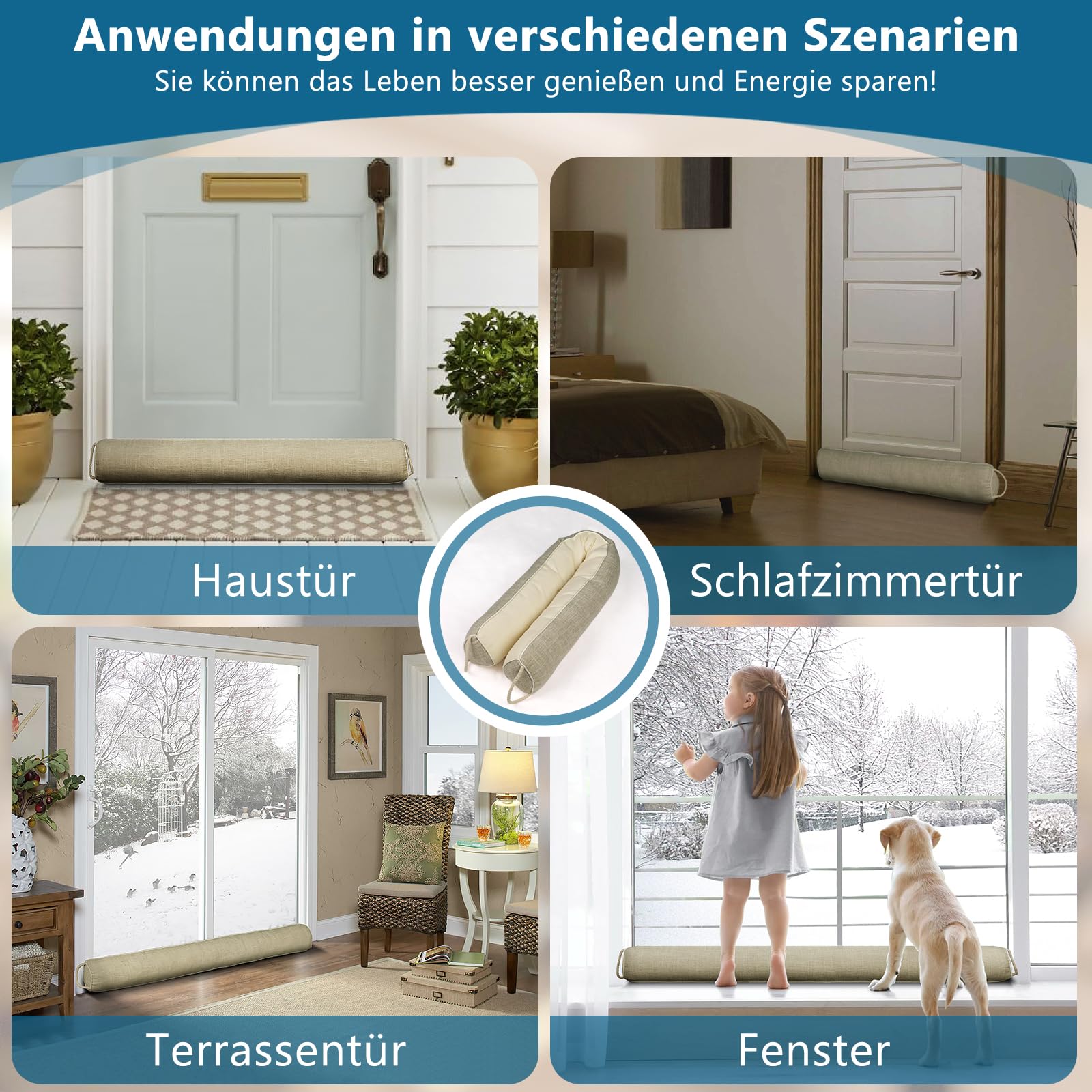 HooTown Zugluftstopper für türen, 102cm Schwerer Zugluftstopper tür Zugluftstopper Windstopper Türluftstopper für Schutz Zugstopper Türluftstopper Haustür Kältestopper für Türen & Fenster, Beige