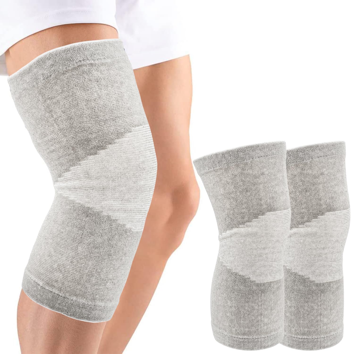 Zouwel Bambus Kniebandage 2 Stück, Kniebandage Männer Damen, Knee Support Bandage Knie mit Kompression für Volleyball, Training, Kniebandage Arthrose, Kniebandage Sport, Knee Sleeves