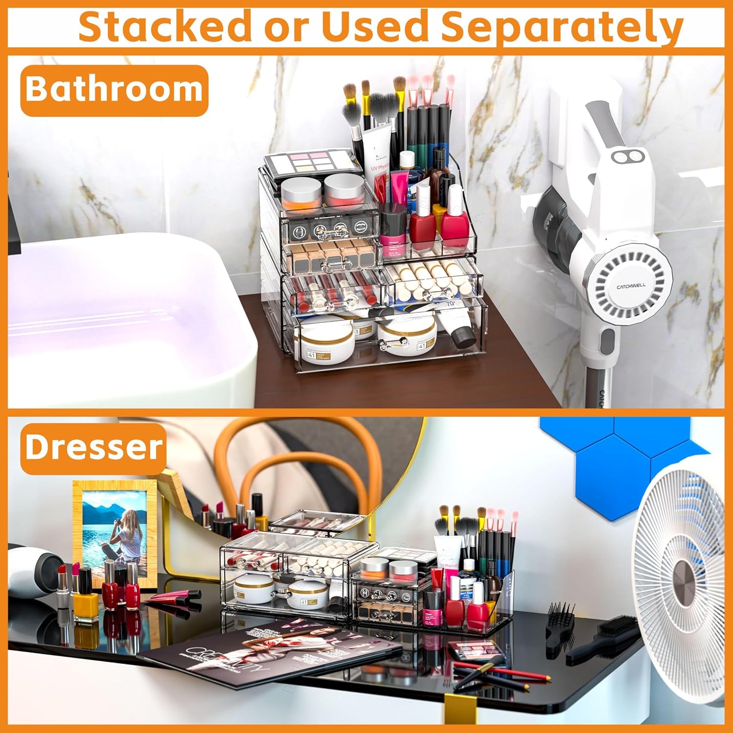 Cq acrylic Clear Make up Organizers for Vanity,Skincare Organizer With 5 Drawers for Dresser,Plastic Cute Desk Accessories Organization and Bathroom Organizers Storage Case Box for Beauty,Skin Care - Image 2