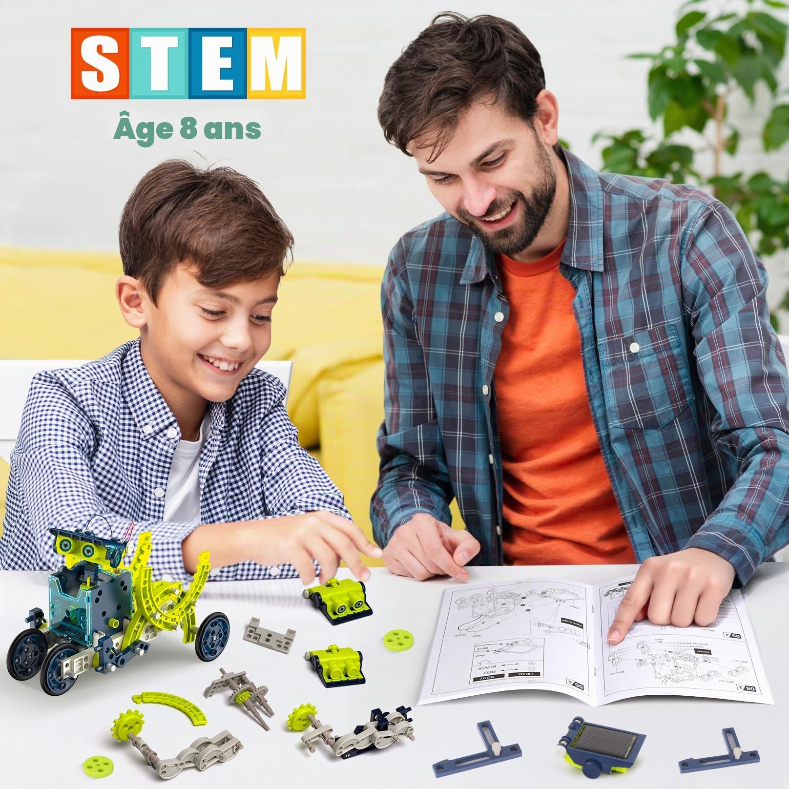 Hot Bee Cadeau Garçon 8 9 10 11 12 Ans, Robot Solaire Enfant, Jouet Garçon 8 9 10 11 12 Ans, Jeu de Construction, Experiences Scientifiques Enfants