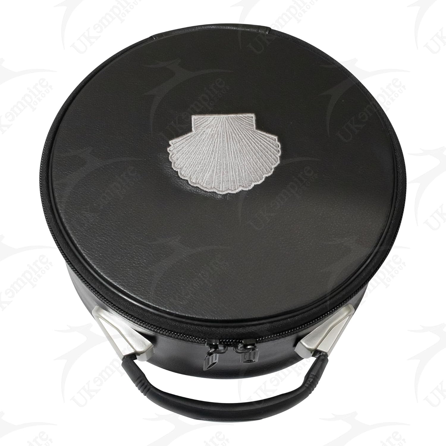 Masonic Crown Cap Case ST Thomas Of Acon Black Leather, Embroidered Emblem (Silver) – Freemason Hat Carrying Storage Box