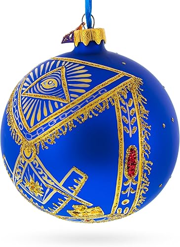 Miniatura 2 de Símbolos de masones bola de cristal adorno de Navidad 4 pulgadas
