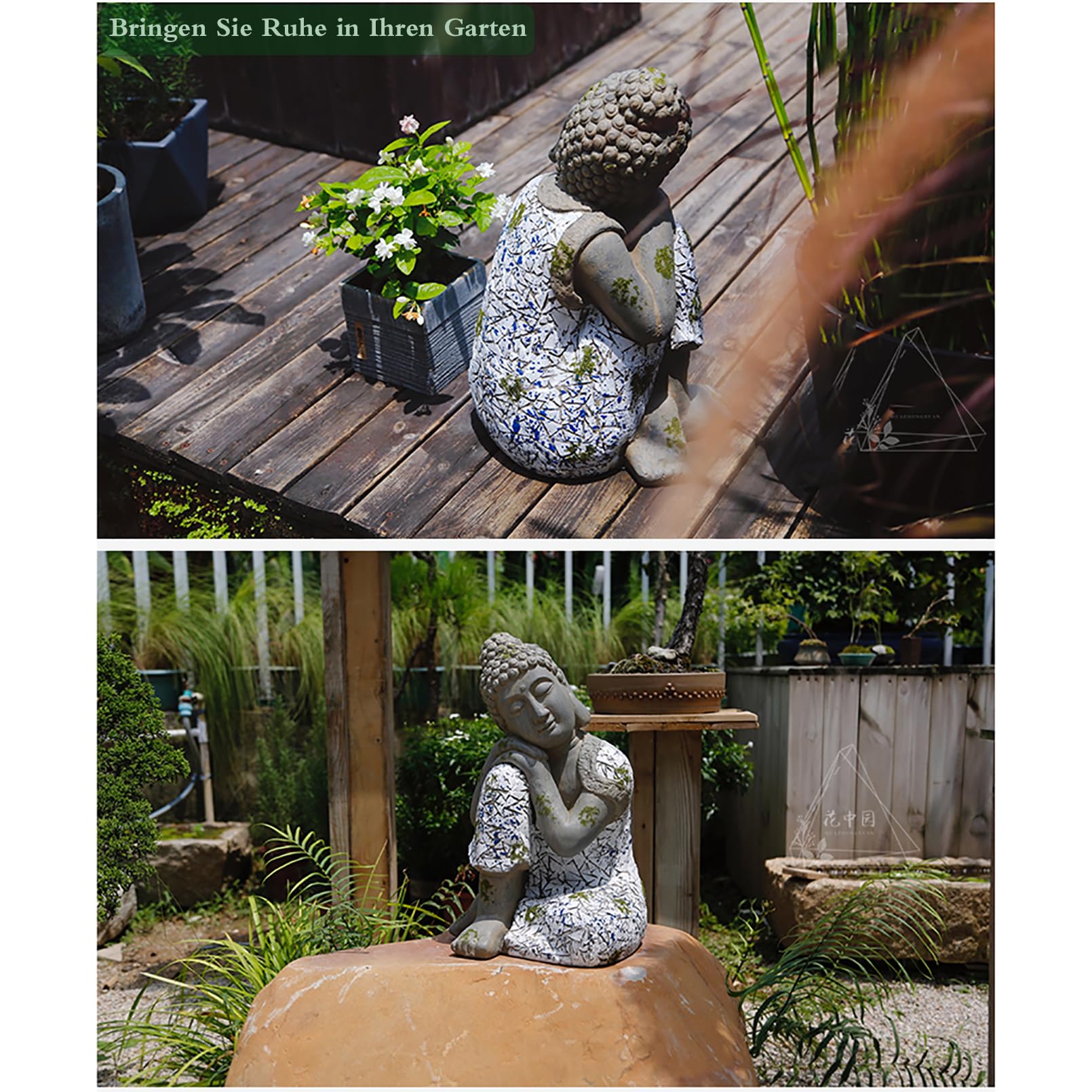 Buddha Figur groß 46 cm/4 kg Zen gartendeko für draußen wetterfest für Gartenliebhaber Geschenke,Magnesiumoxid,Grau