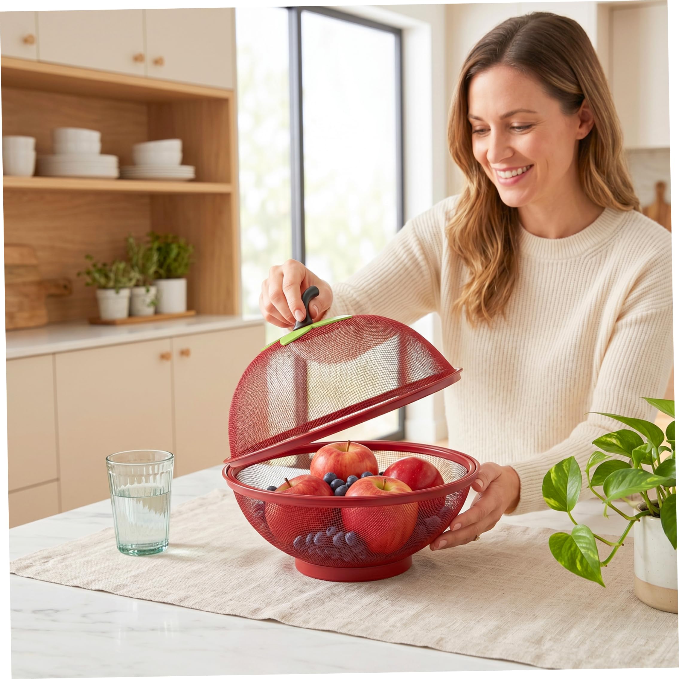 Cesto per frutta con coperchio, a forma di mela, colore: rosso