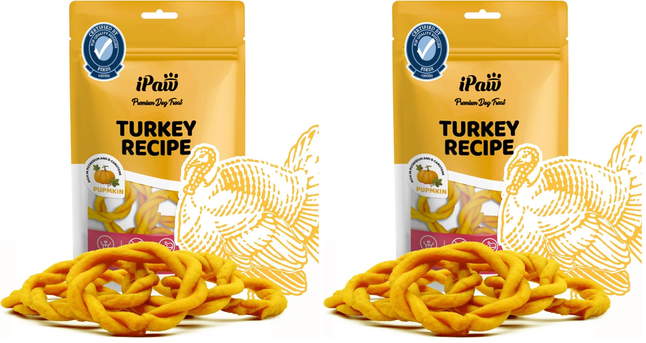 iPaw Turkey Dog Treats, SQF Certified Human Grade Dog Treat, Suitable for Training Chew, Hypoallergenic, Rawhide Alternative, Ring (Pumpkin) (Pack of 2)
