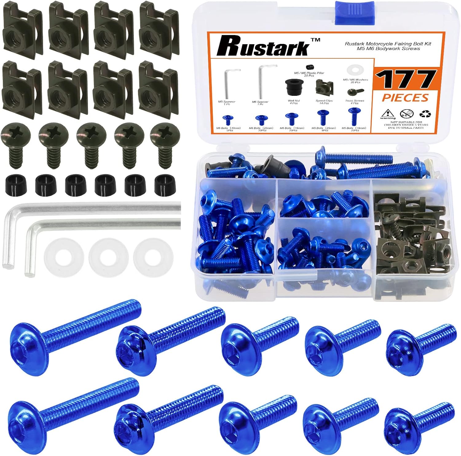 Kit surtido de 177 piezas de tornillos universales de carenado para motocicleta, kit surtido de sujetadores de pernos de metal M5 M6 para parabrisas