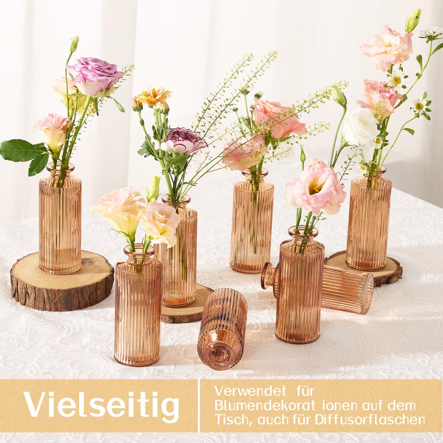 Jarrones pequeños, 16 Juegos de jarrones de Vidrio para la decoración de la Mesa Mini jarrones para familias, Bodas, cumpleaños, Botellas de Vidrio para Fiestas(ámbar Vertical)