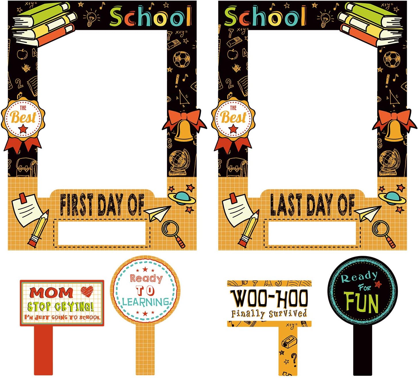 Welcome Back to School Photo Booth Frame First Day of School,Hardboard | Printed Double-sided Photo Booth Prop Set for Back to School Party Decor First Day of School Picture Frame for Party Supplies