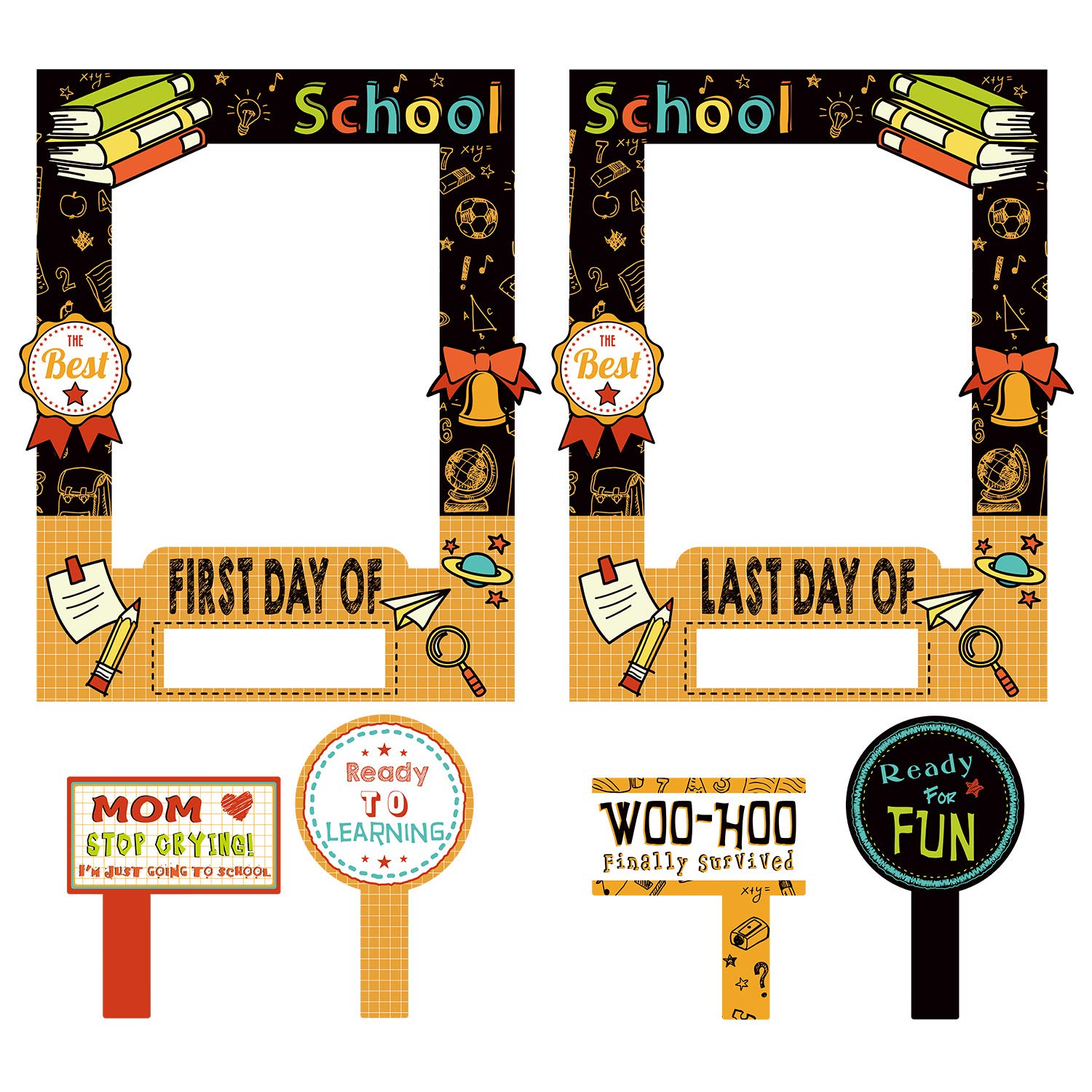 Blulu Back to School Party Photo Booth Picture Frame for Party Supplies School Welcome Photo Booth Props First Day of School Photo Frame Printed Double-Sided