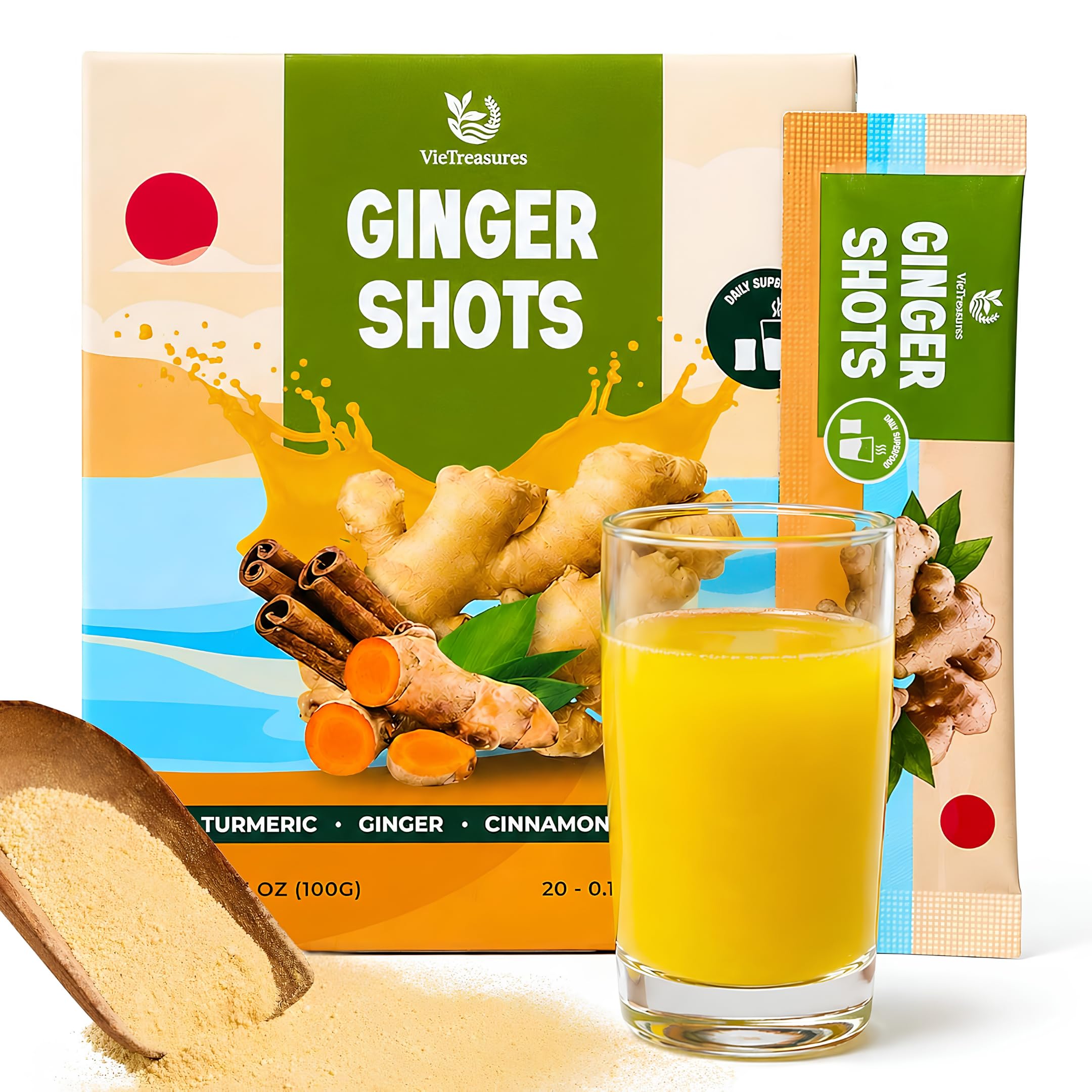 VieTreasures Ginger Shots Powder – Turmeric, Cinnamon & Black Pepper