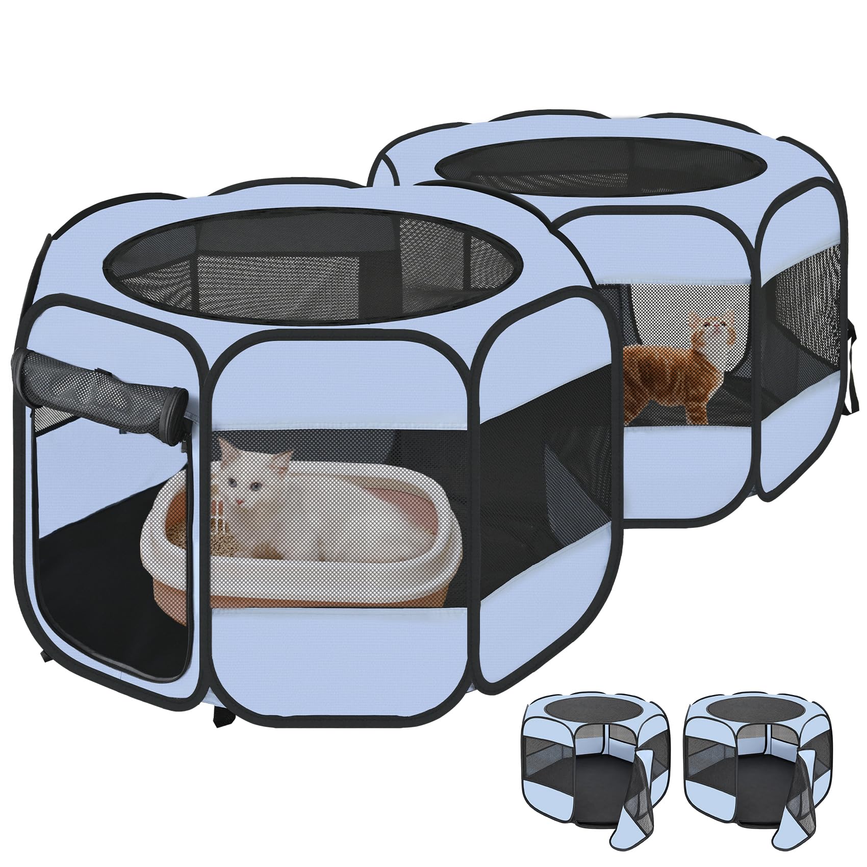 2-in-1 Cat Playpens, Detachable into 2 Separate Playpens with Additional 2 Doors, Portable Dog Playpen Cat Tent Enclosure for Kitten and Puppy Indoor Outdoor Use(M) — image 1