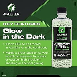 Aim Green Tracer Biodegradable Airsoft BBS, Glow-in-The-Dark BBS, 3,000 Count, .32 Grams