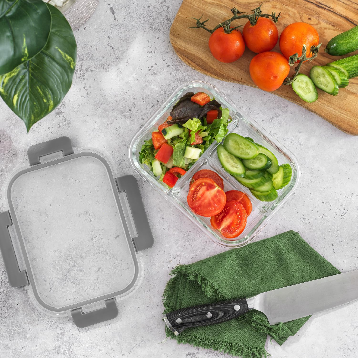 JoyJolt Recipientes de almacenamiento de alimentos divididos con tapas herméticas. Paquete de 5 recipientes de vidrio para preparación de comidas, juego de 3 compartimentos, caja bento de vidrio.