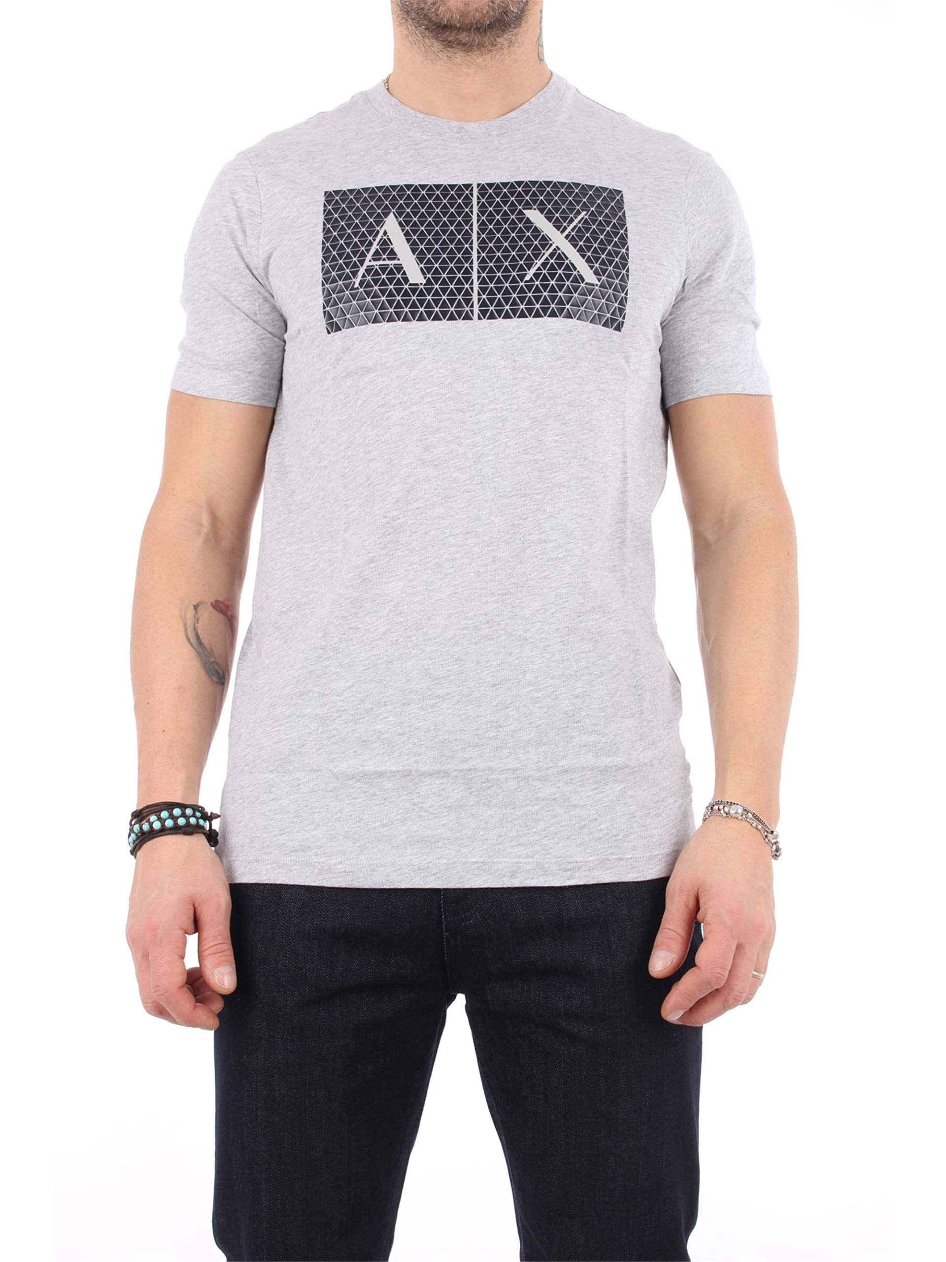 Armani Exchange Men's Official Store Regular Fit Jersey T-Shirt Light Grey