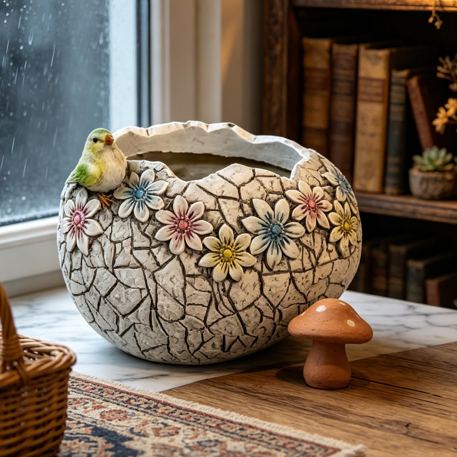 Generisch Vaso per piante in resina, effetto screpolato, per balcone e terrazza, per soggiorno, ufficio, ingresso, esterno, giardino, cortile