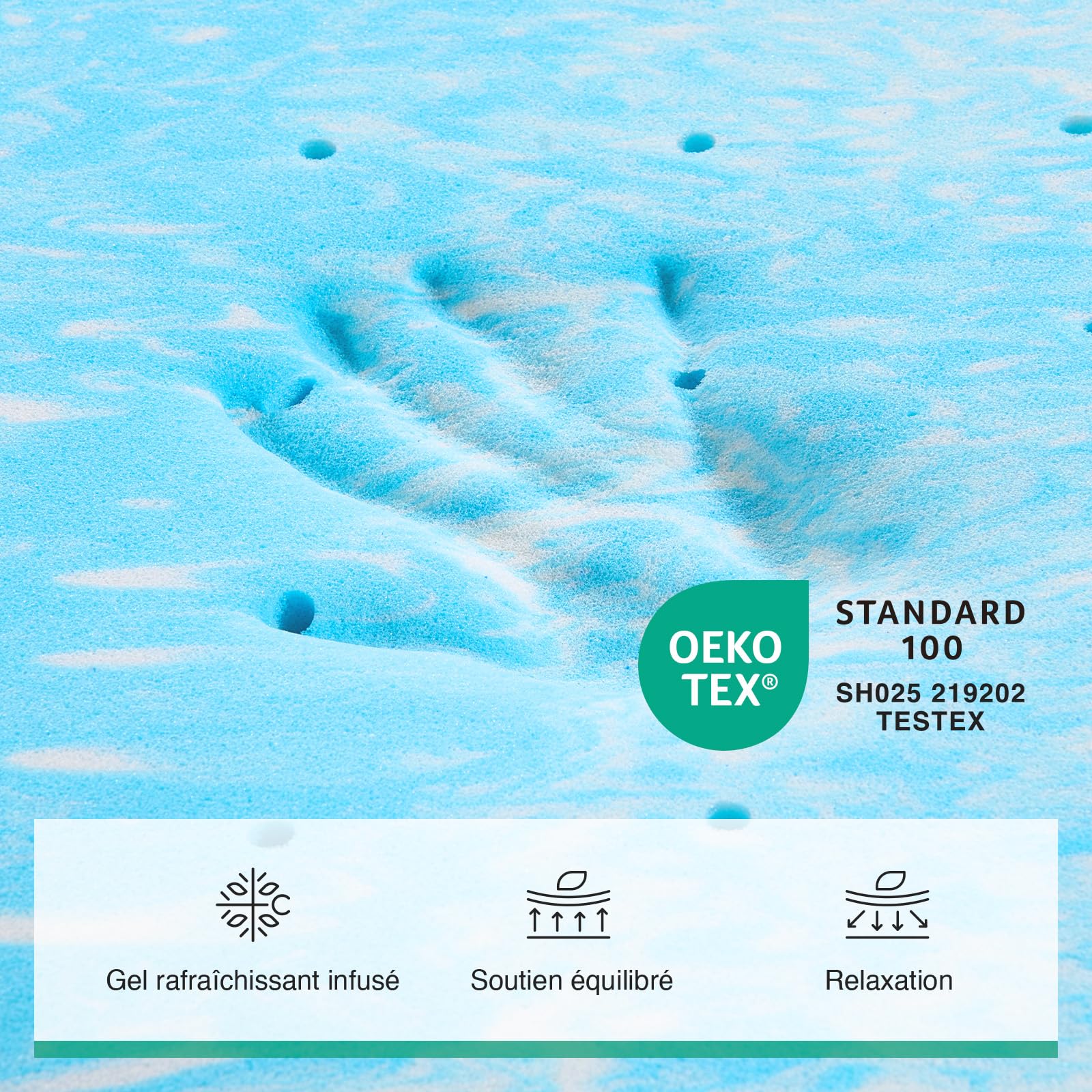 Novilla Surmatelas Mémoire de Forme 120x190 cm (Lit 1 Place et Demi), Topper Gel 2 en 1 avec Housse Matelassée Épaisse, Design Séparable, Moelleux + Soutien