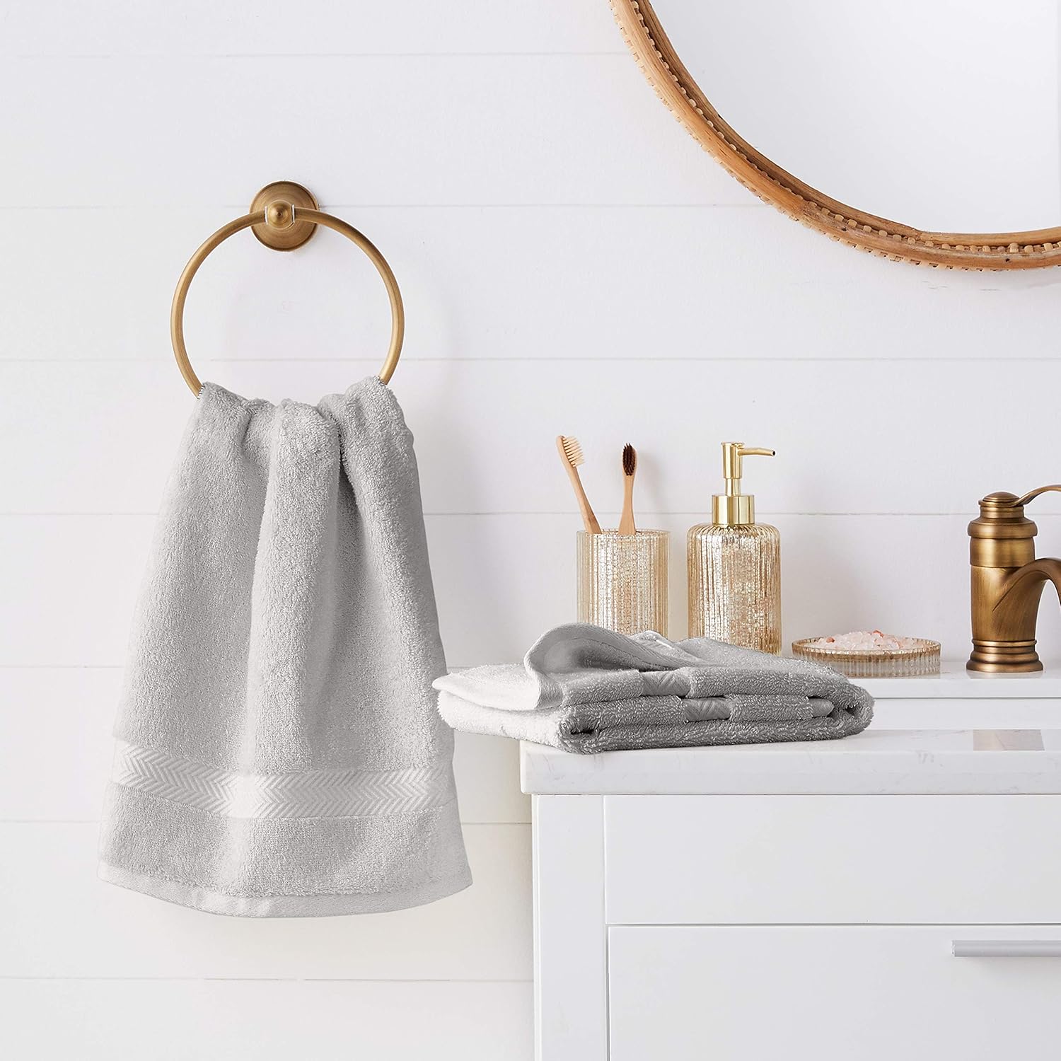  Basics Egyptian Cotton Hand Towel - 6-Pack, Flannel Gray : Home & Kitchen