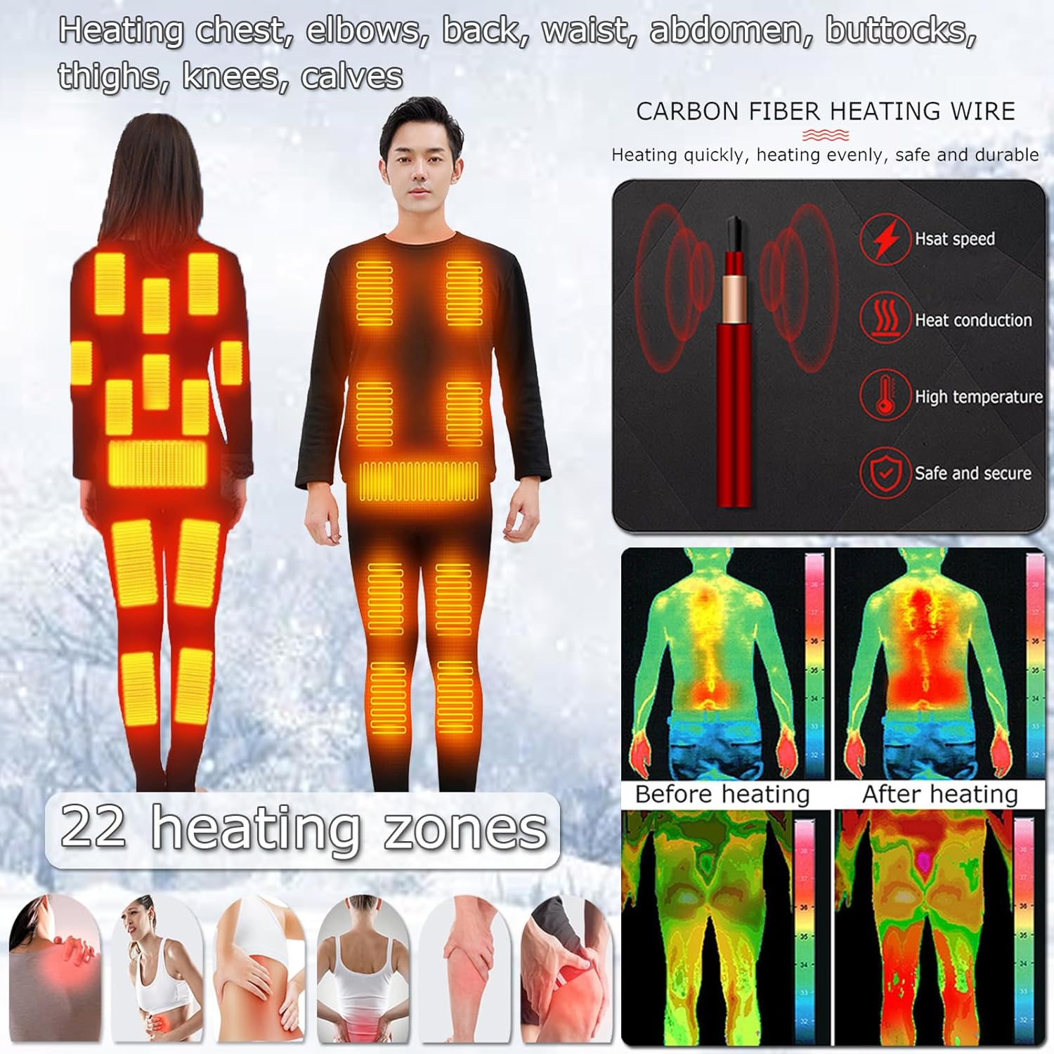 Electric Heating Underwear Shirt, USB Heated Thermal Underwear Bottom, Men Women Outdoor Motorcycle Heated Clothes
