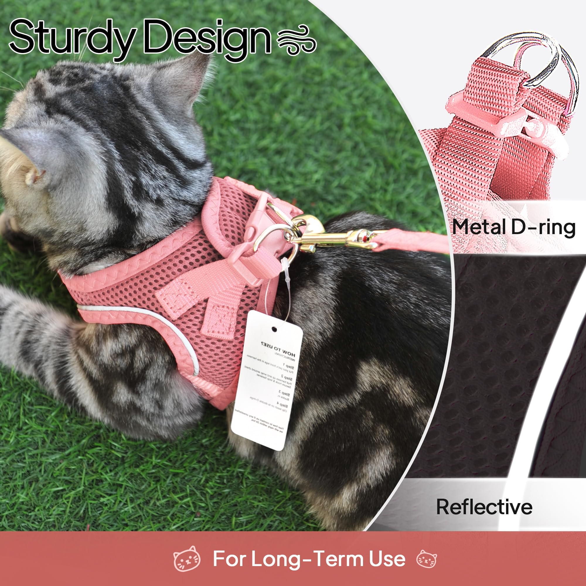 TwoEar Harnais pour chat et chat, gilet souple réglable, en maille respirante, réfléchissant, contrôle facile pour les animaux de compagnie de petite taille (XXS, rose)
