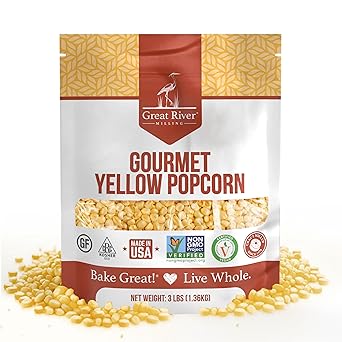 Great River Milling Gourmet Yellow Popcorn Kernels | Non-GMO Premium Popping Corn | Naturally Gluten Free, Large, Fluffy, Crunchy Popcorn for Stovetop, Air Popper, Whirley Pop, Theater-Style | 3 Lb