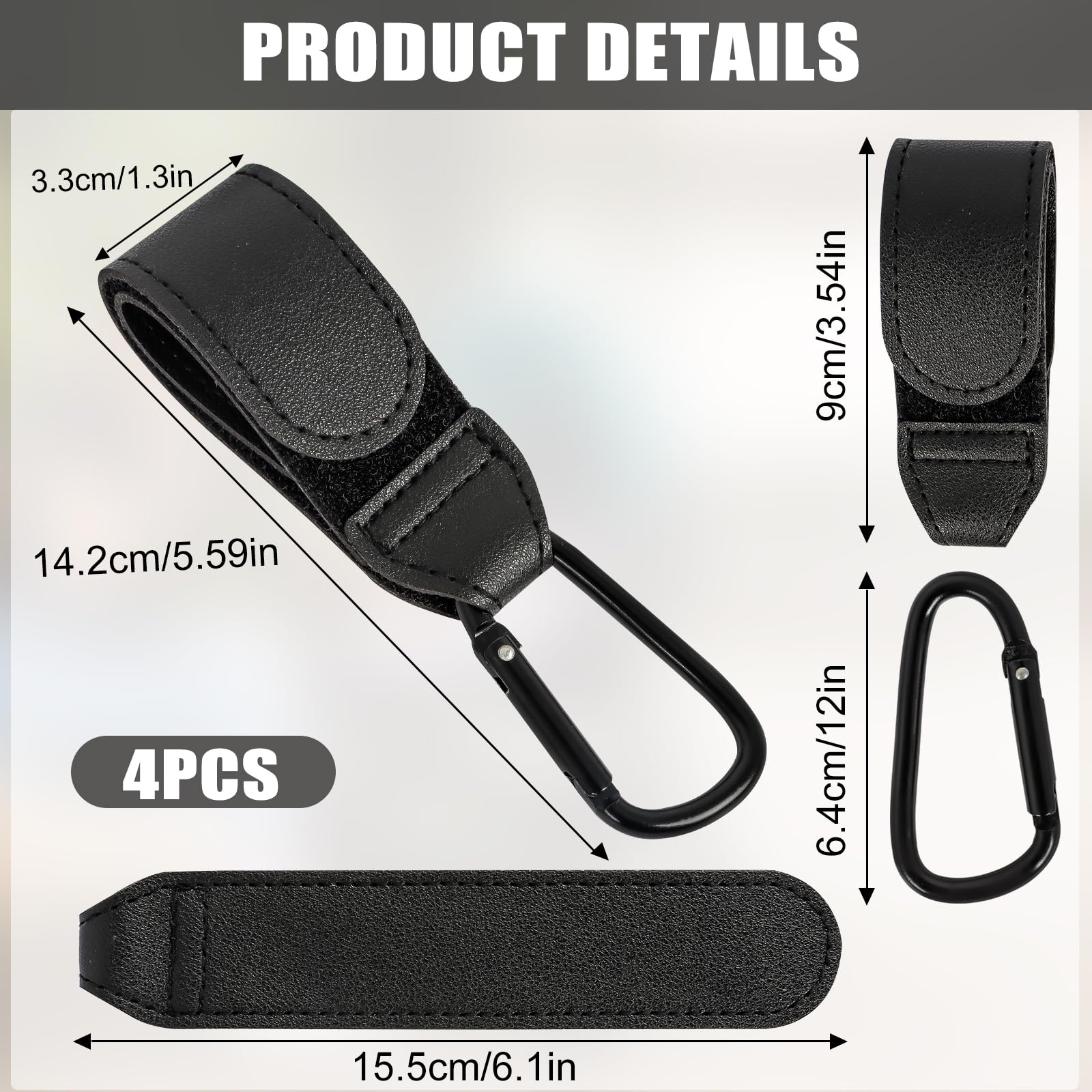 4 Pcs Leather Buggy Clips,Pram Hook Clip,Pram Rocker Clip for Bags,Buggy Bike Rocker Clip,Universal Pram Accessories for Pushchair,Shopping Bag,Backpack - Image 2