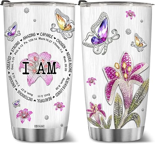 Vista 59 de BECHUSKY Vaso cristiano con versículo bíblico, regalos florales para mujeres, inspirador de fe, niña religiosa, mamá en cumpleaños, Pascua, Navidad