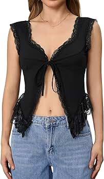 トップス melt the lady laceup tie tops Milumia Women's Lace Trim Open Tie Front Tops Y2k Sleeveless