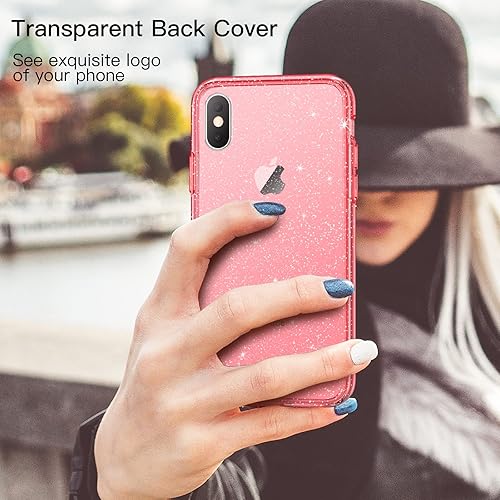 Miniatura 4 de JETech Funda con purpurina para iPhone Xs y iPhone X, 5.8 pulgadas, a prueba de golpes, bonita funda brillante para mujeres y niñas (rojo)