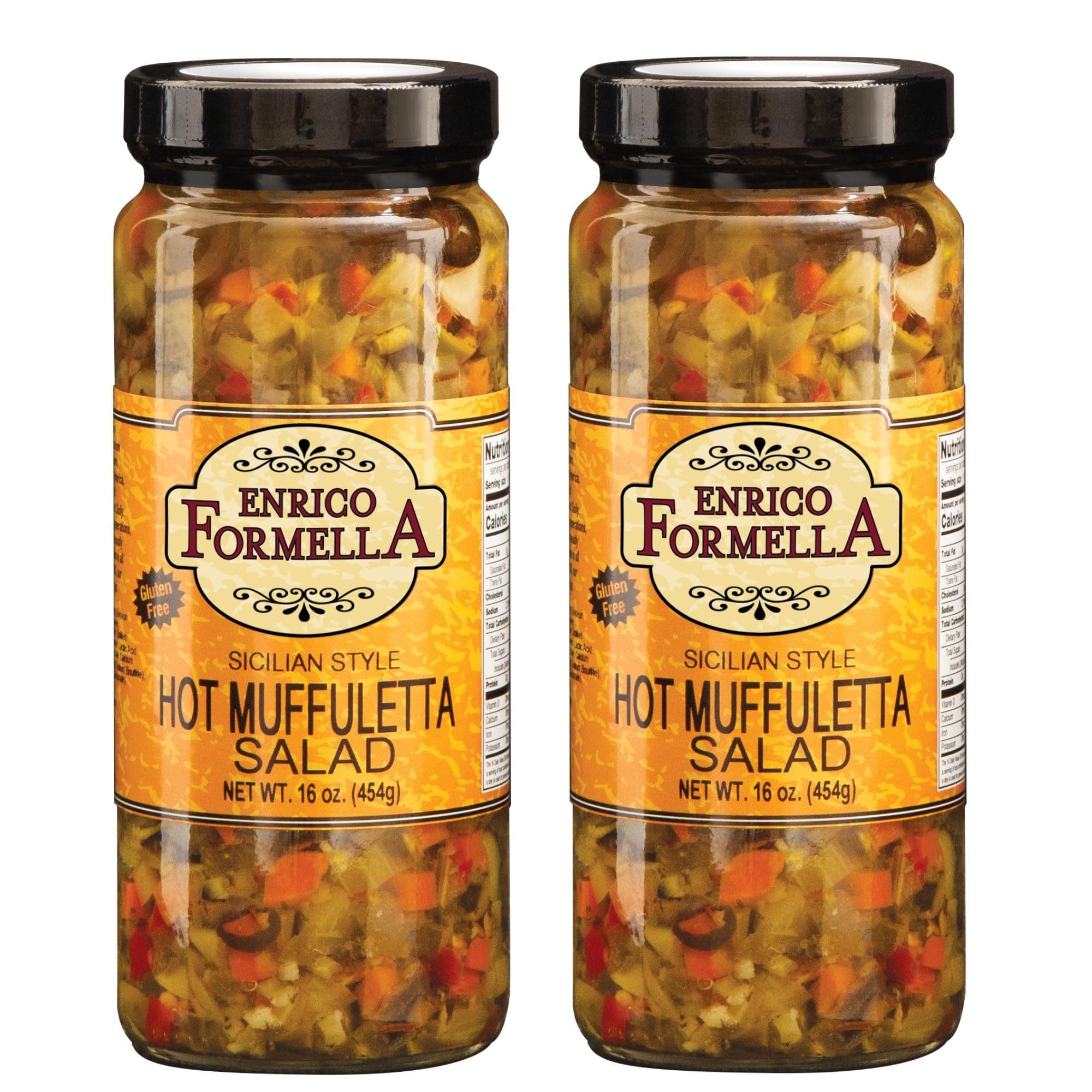 Enrico Formella Hot Muffuletta Salad - Gluten Free Italian Olive Mix - New Orleans Style Sicilian Sandwich Spread, 16oz. (2-pack)