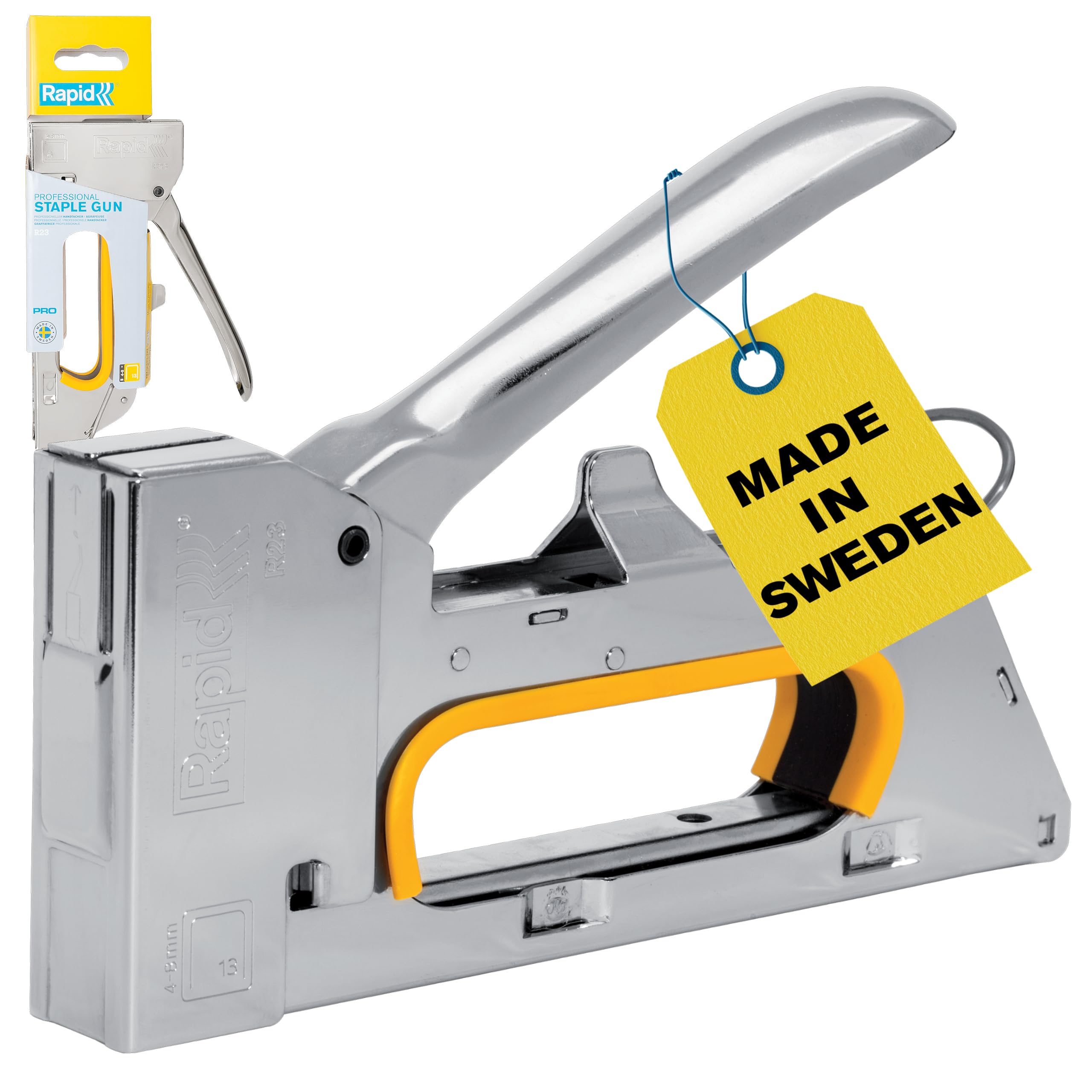 Rapid Heavy Duty Manual Staple Gun PRO R23 for No. 13 Staples, Upholstery Staple Gun with Ergonomic Handle, All-Steel Construction, and Easy Loading System, Made in Sweden (5001667)
