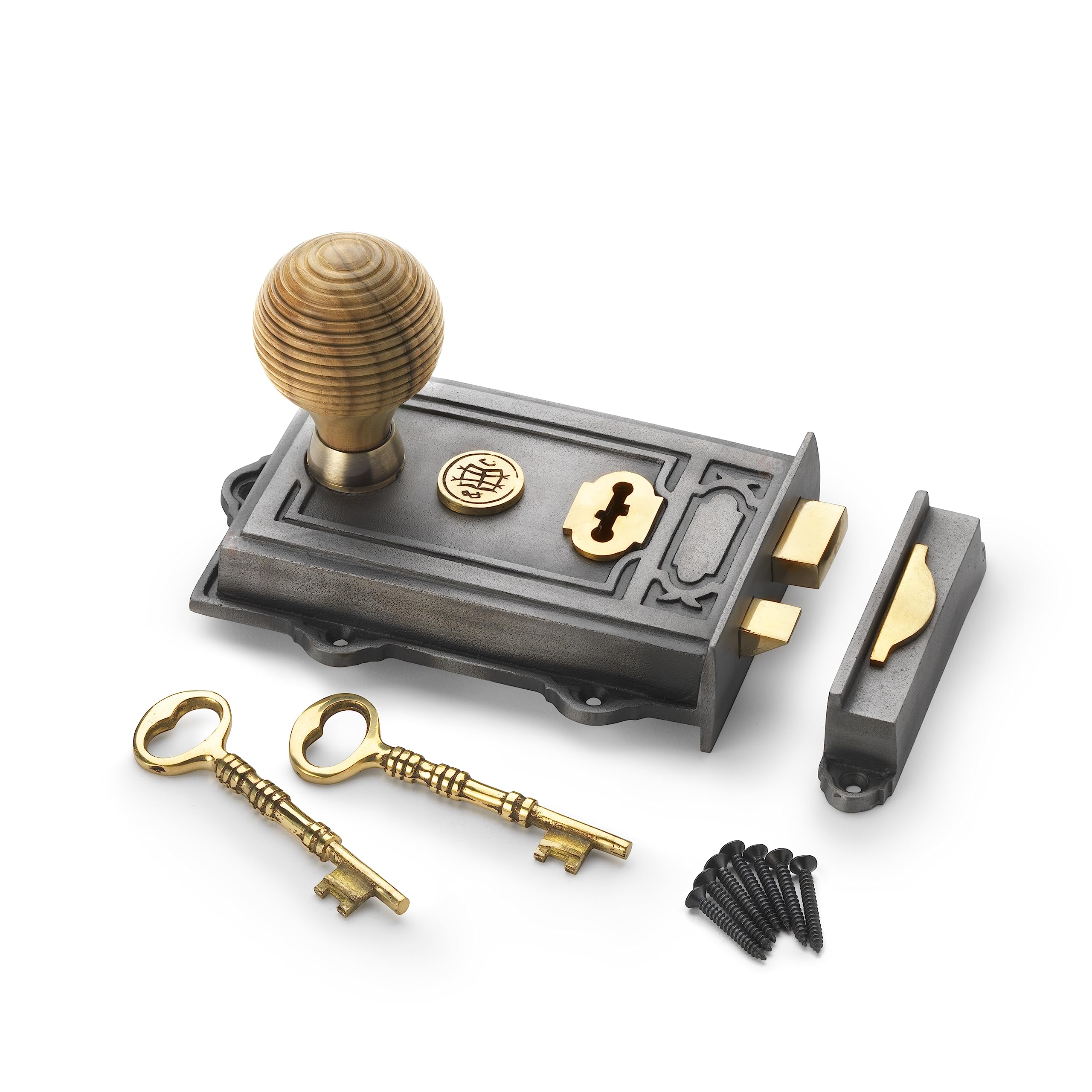 Ab Hardware Pewter Cast Iron Davenport Rim Lock Teak Wood Antique Brass Beehive Door Knobs