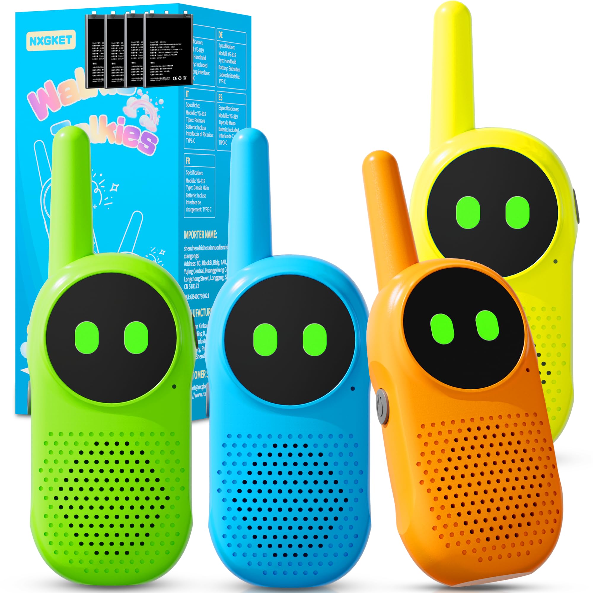 Walkie Talkie Kinder ab 3 4 5 6 7 8 Jahre, NXGKET 4er Set Aufladbar Walkie Talkies, Funkgerät Radio Walki Talki