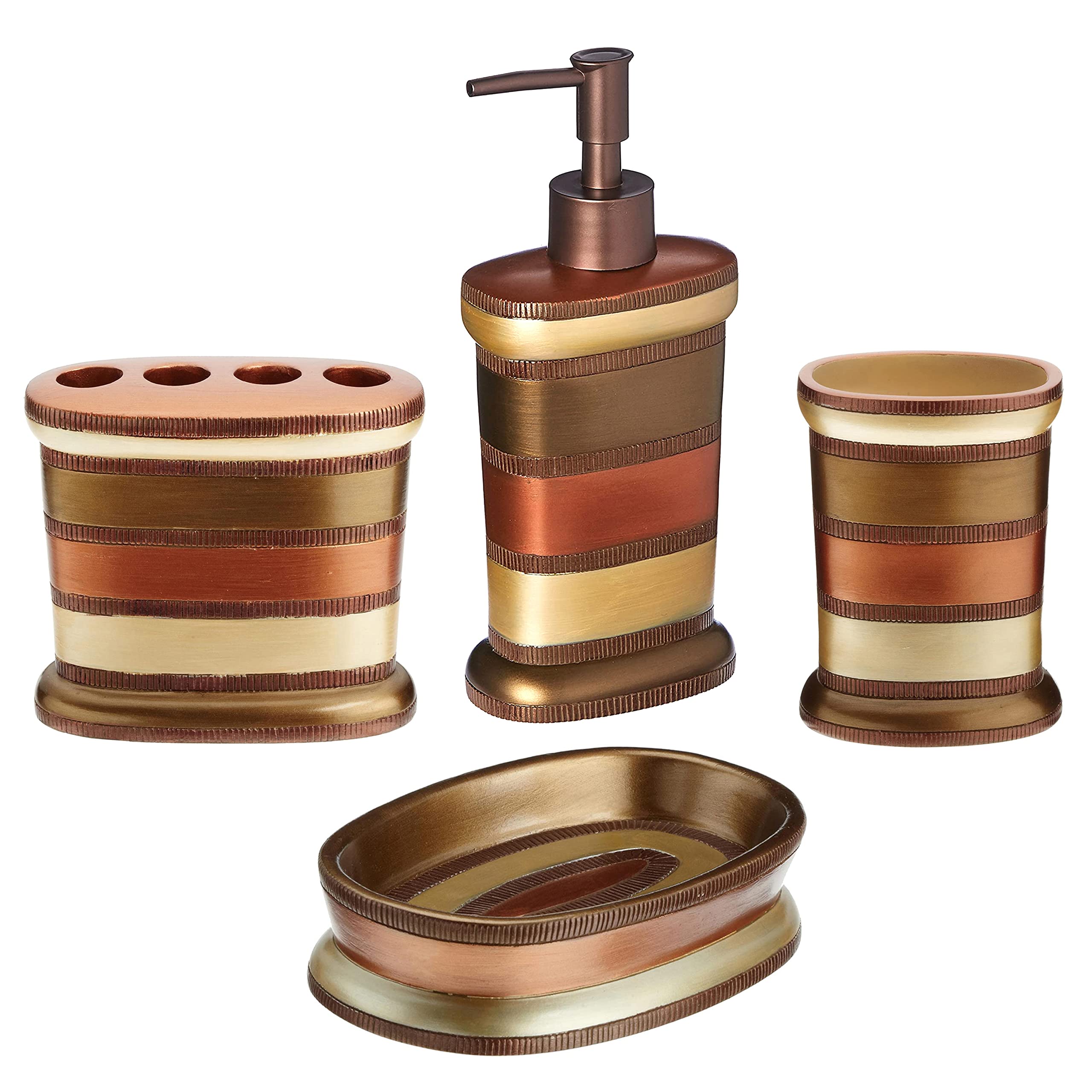 Zahari Home4pc Contempo Stylish Bathroom Accessories Set Shower Soap Dispenser, Tumbler, Tooth Brush Holder and Soap Holder Luxury Contemporary Decor Unique Design Modern Bathroom Shower Set