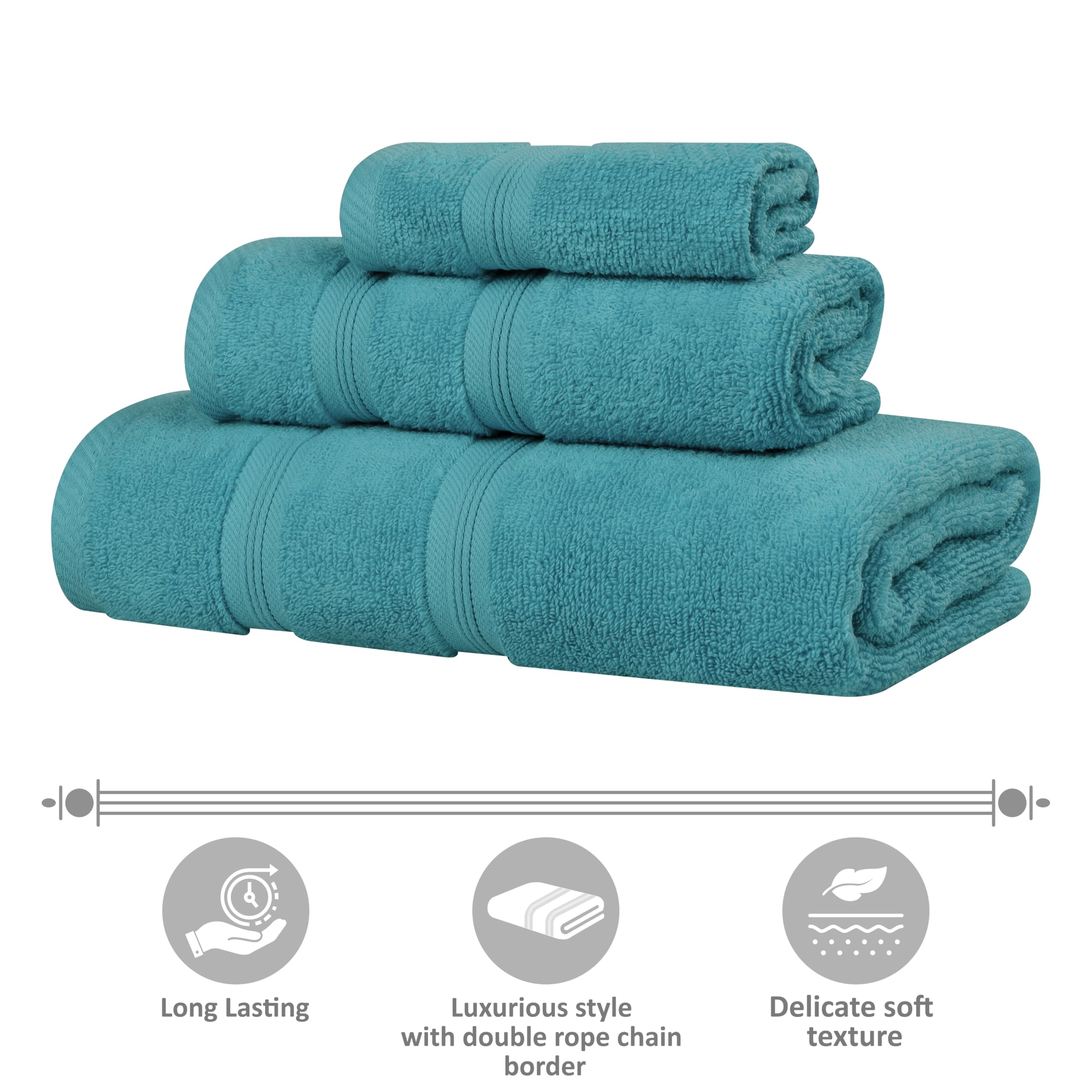 SUPERIOR Set di 3 asciugamani in cotone, morbidi asciugamani essenziali per decorazione del bagno, doccia, palestra, spa, salone, resort, Airbnb, include 1 mano, 1 viso e 1 asciugamano da bagno,