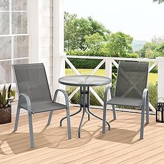 ALFORDSON Outdoor Dining Set, 3 Pcs Garden Patio Furniture Set, 2 Pcs Chairs and 1 Pcs Round Patio Table, Indoor Bar Set f...