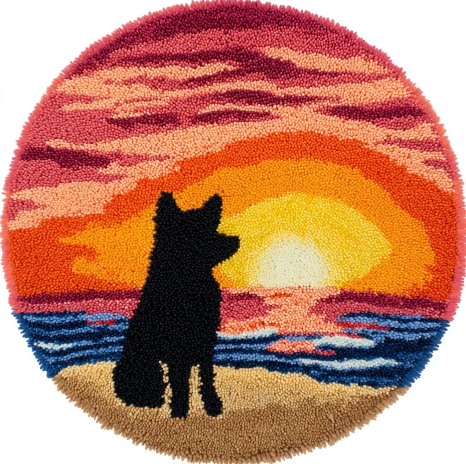 WallustrioaW Latch Hook Rug Kit,Dogs at Sunset,Pre-Printed Pattern Canvas Tapestry Embroidery Adults Handicrafts DIY Craft Cross Stitch Kits,50x50cm