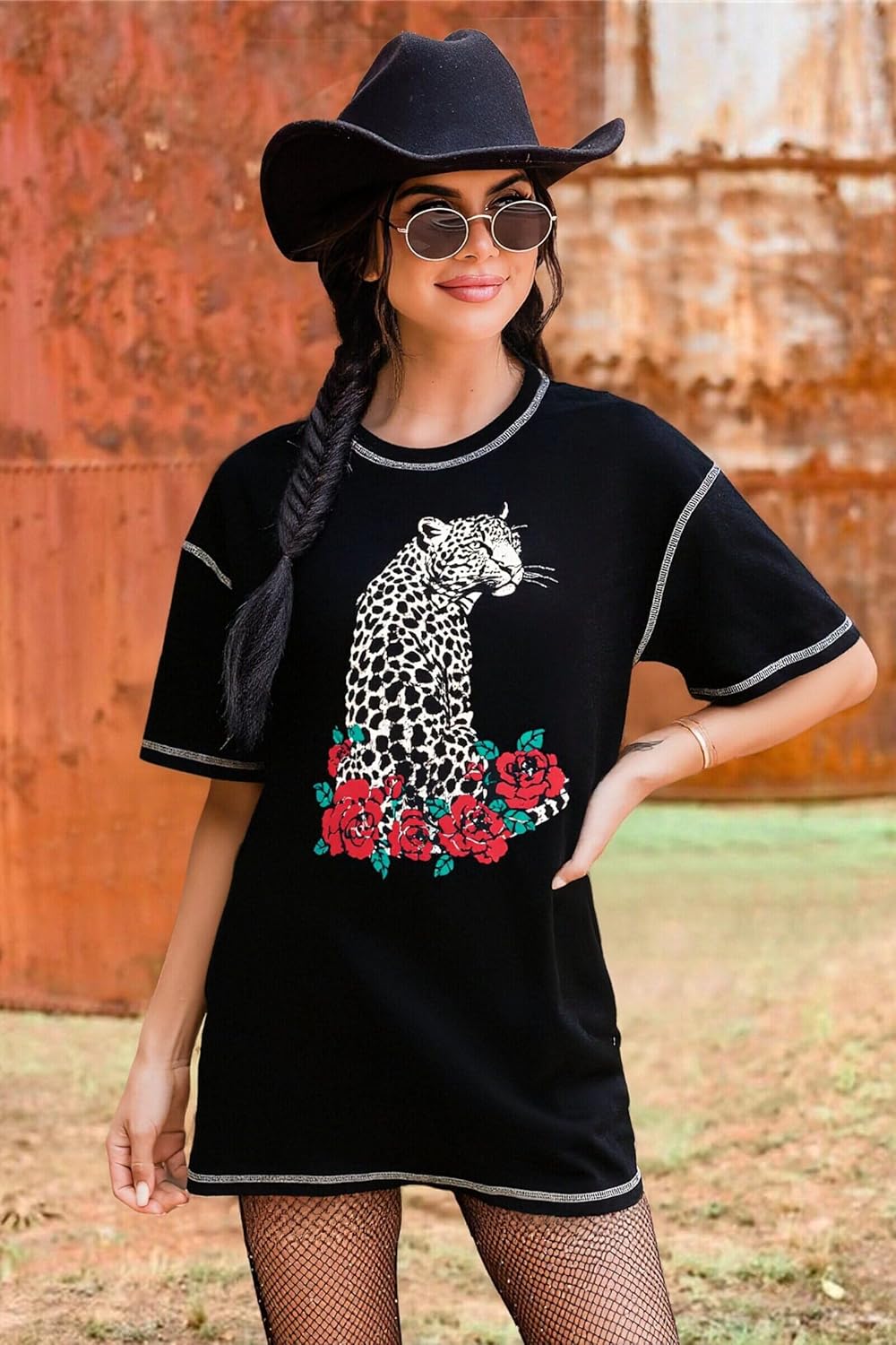 Womens Oversized Tshirt Y2k Western Outfits Animals Graphics Tees Cowgirls Short Sleeves Tops - Image 3