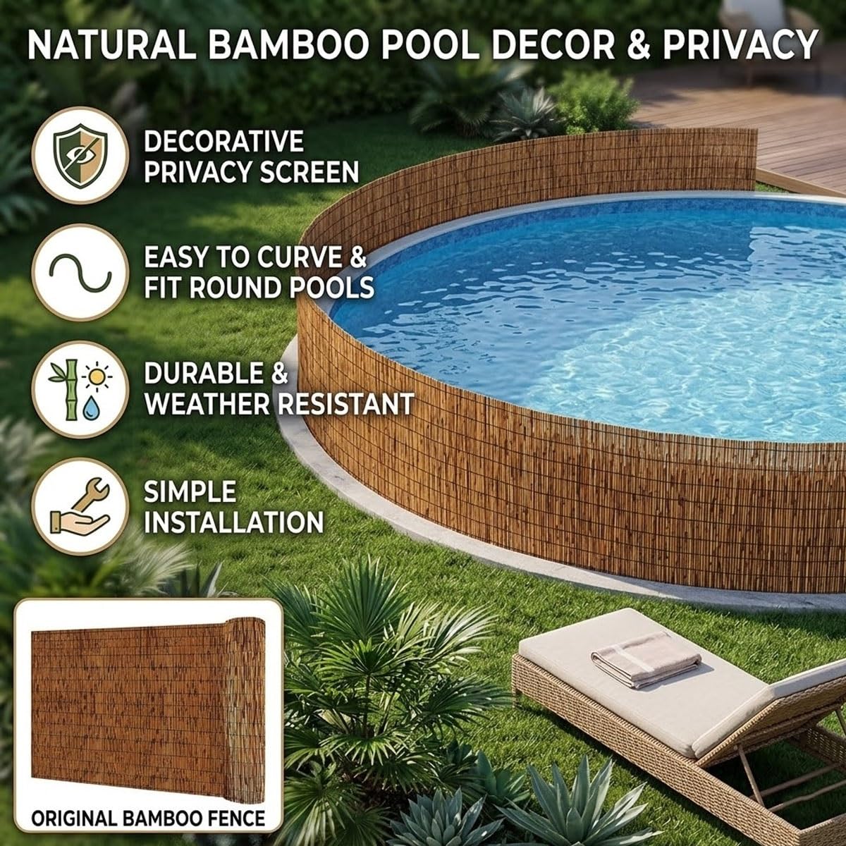 Canisse en Roseau Naturel 1 2 3 4 5m,Rouleau De Clôture en Roseau, Brise-Vue Bambou Pour Balcon, Palissade Extérieure Patio Séparation D'intimité, Clôture Jardin Décorative(Nature,160x150cm)