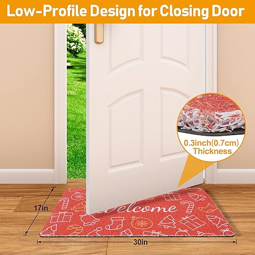 Miniatura 2 de Anfly Felpudo de bienvenida de Navidad para interiores y exteriores 30 x 17 pulgadas alfombra de puerta delantera con respaldo de goma decoración de