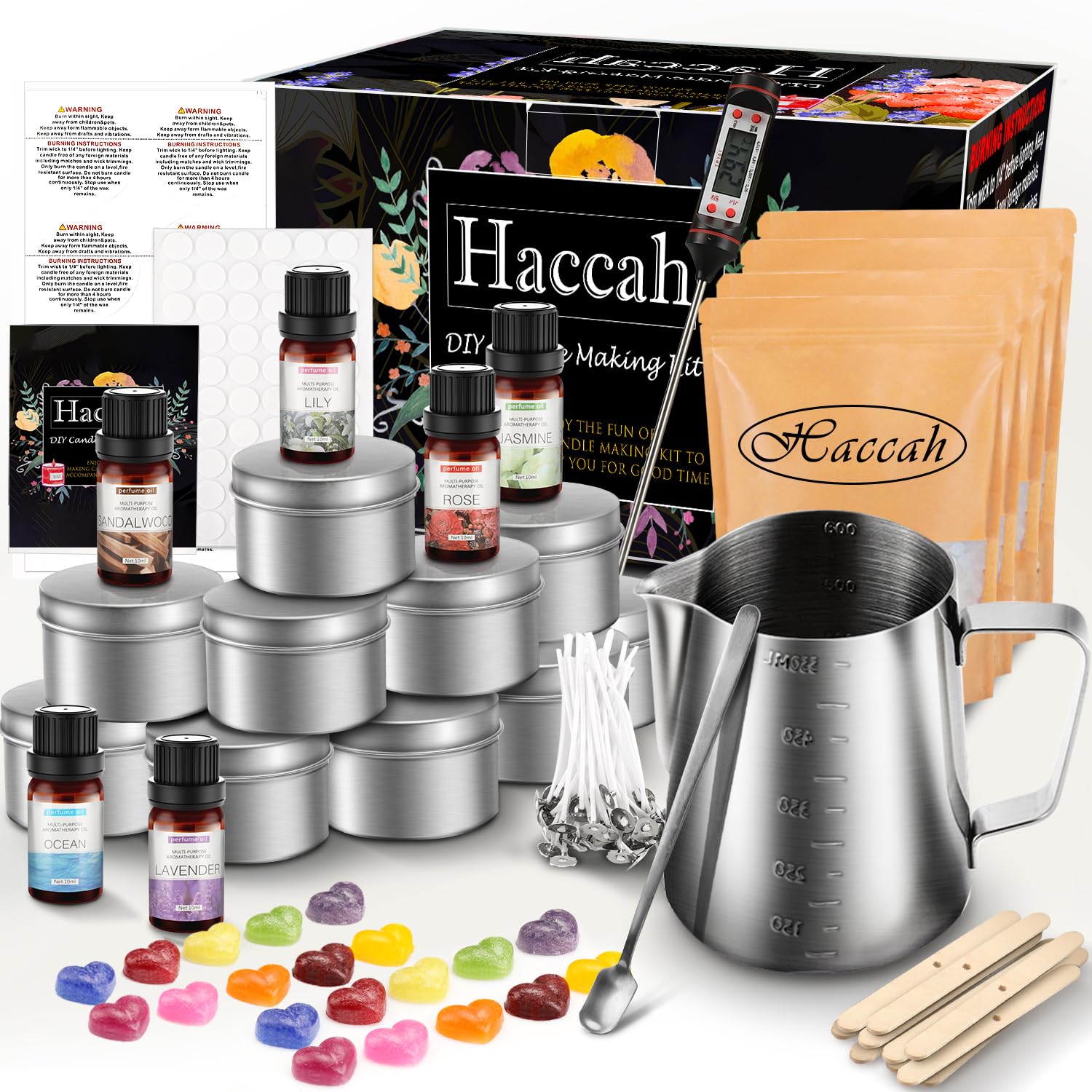 Haccah Complete Candle Making Kit,Candle Making Supplies,DIY Arts and Crafts Kits for Adults,Beginners,Including Wax, Wicks, 6 Kinds of Scents,Dyes,Melting Pot,Candle tins