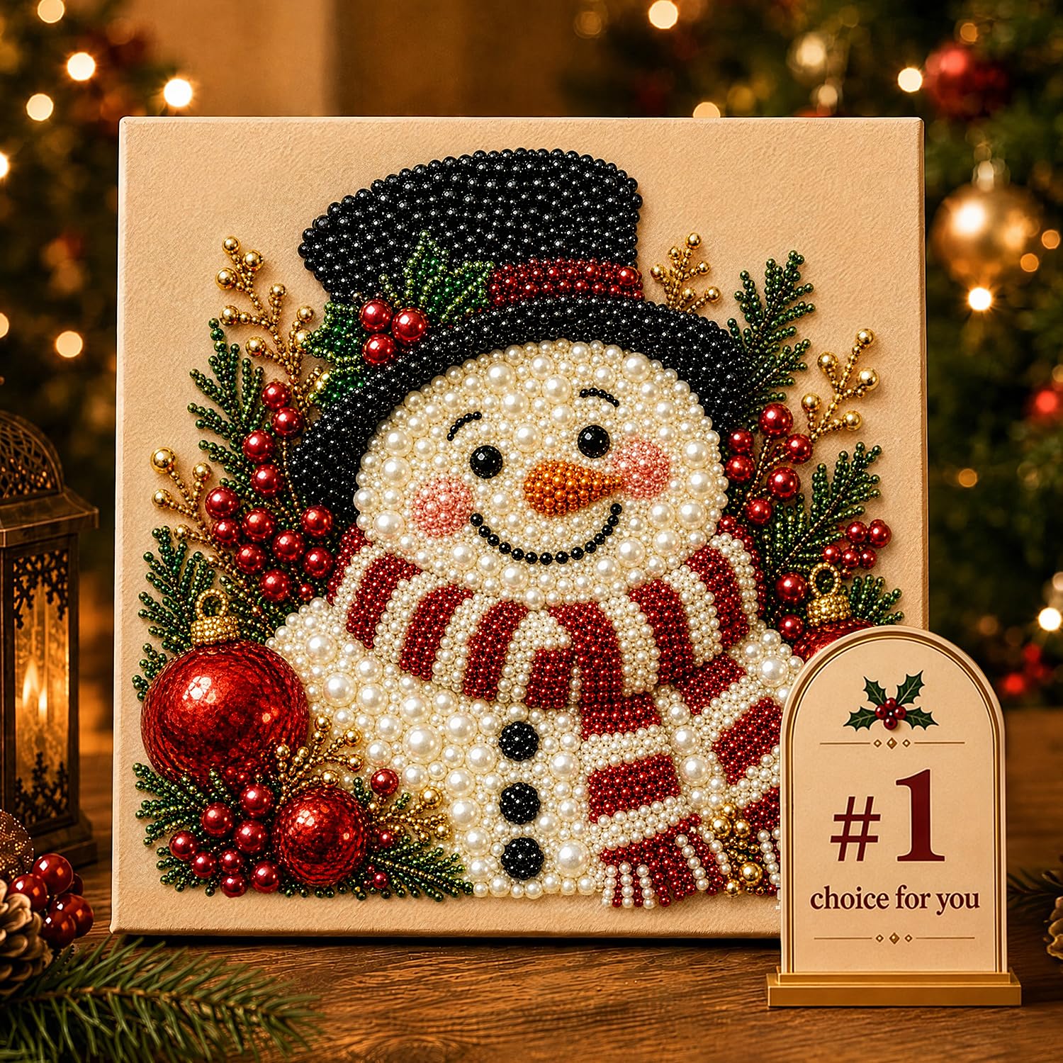 DIY Christmas Pearl Diamond Painting Art Kit, Christmas Pearl Beads Art Craft for Adults, Gemstone Diamond Dots for Home Wall Decor, Relaxing Creative Hobby (O)