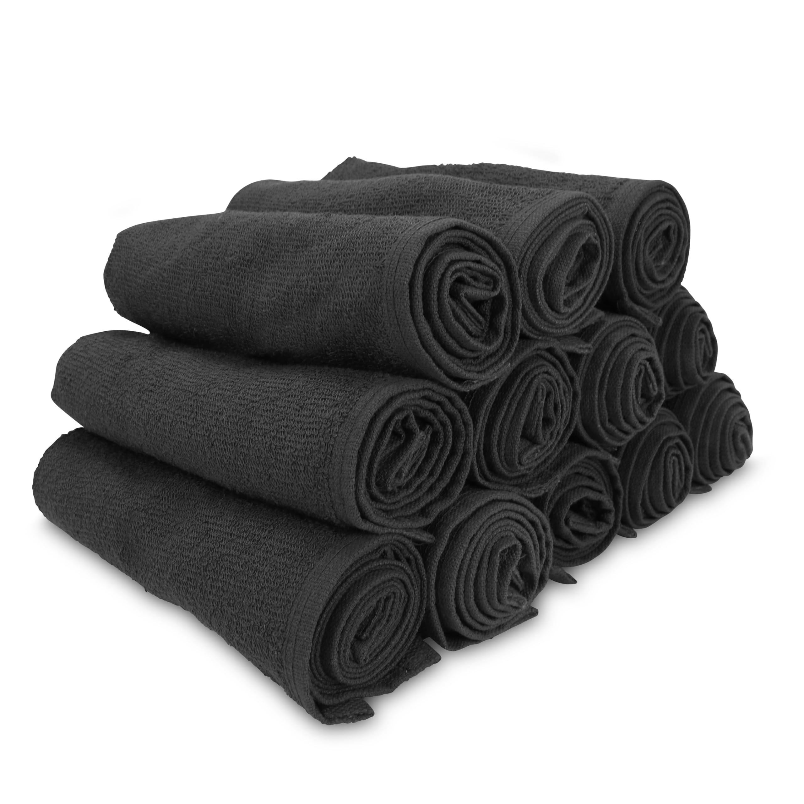 Arkwright Bleach Proof Salon Towels - Pack of 12 - Highly Absorbent, 100% Cotton, Quick Dry Spa Face Towel for Hair Stylist, Barber, Pedicure, and Esthetician, 16 x 28 in, Black