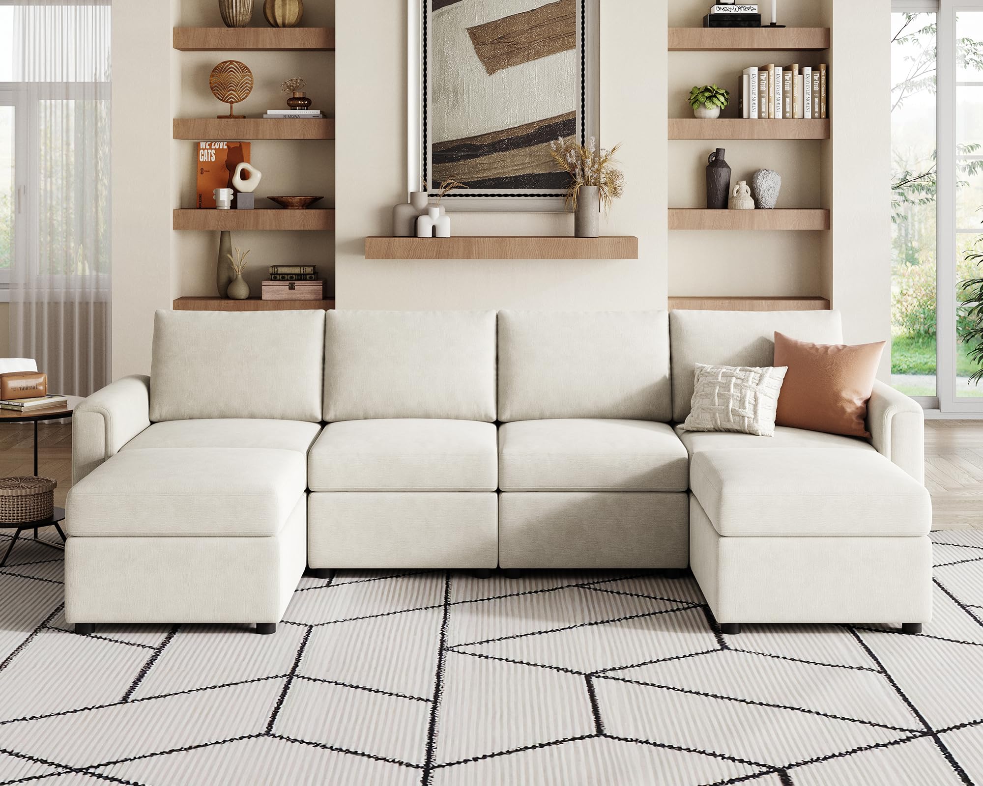 LINSY HOME Modular Sectional Sofa, Convertible U Shaped Sofa Couch with Storage, Memory Foam, Modular Sectionals with Ottomans, 6 Seat Sofa Couch with Chaise for Living Room, White